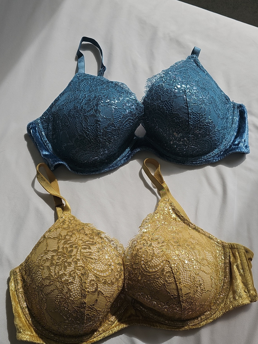 Victoria's Secret Lace Push-Up Bra Duo in Teal and Gold